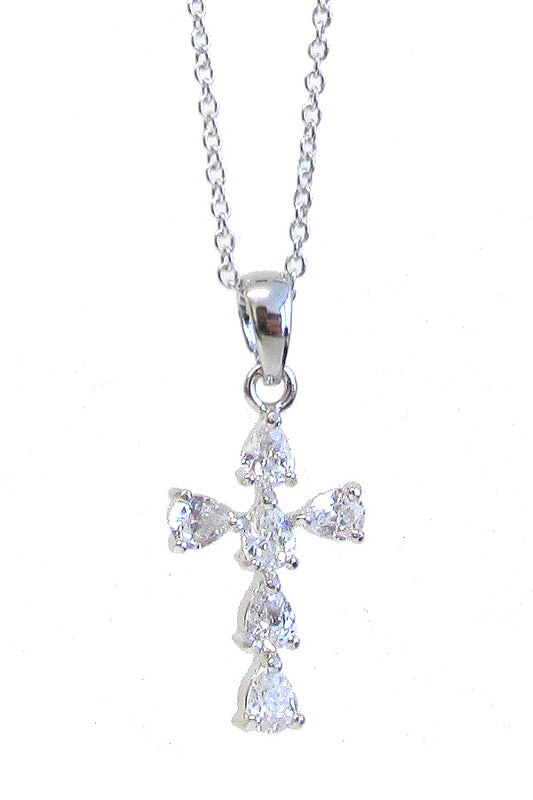 MADE IN KOREA WHITEGOLD PLATING CRYSTAL CROSS PENDANT NECKLACE