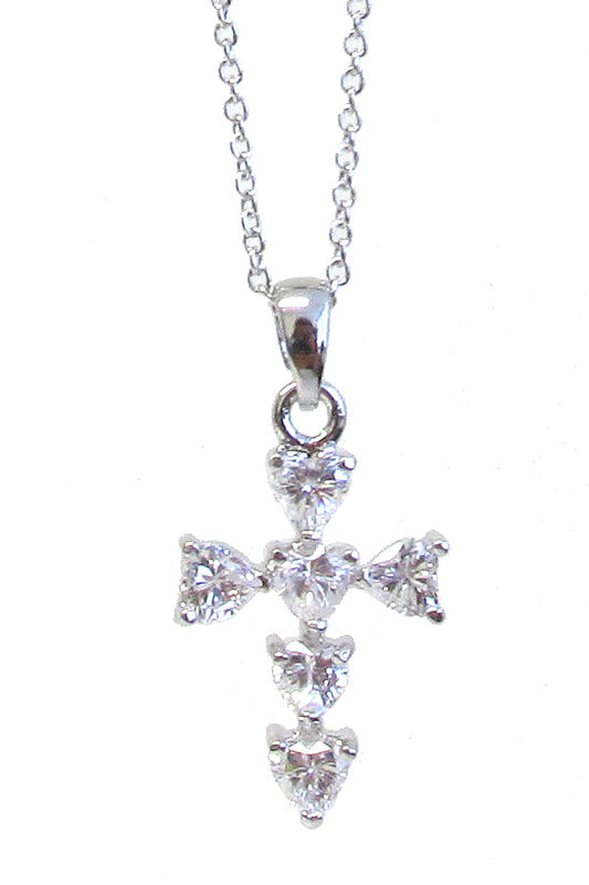 MADE IN KOREA WHITEGOLD PLATING CRYSTAL CROSS PENDANT NECKLACE