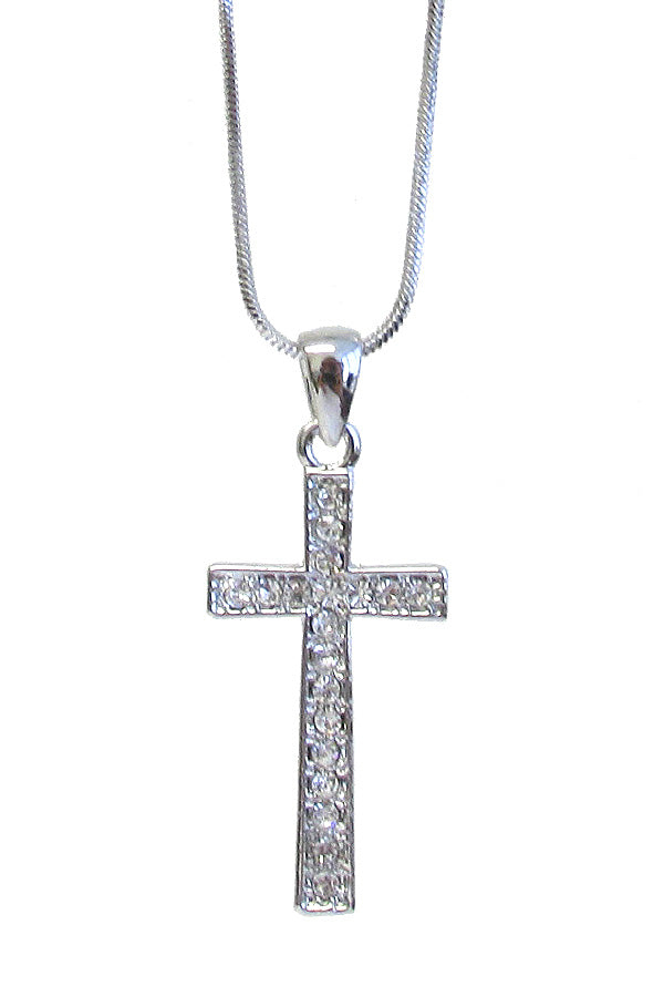 MADE IN KOREA WHITEGOLD PLATING CRYSTAL CROSS PENDANT NECKLACE