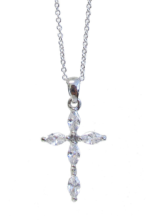 MADE IN KOREA WHITEGOLD PLATING CRYSTAL CROSS PENDANT NECKLACE