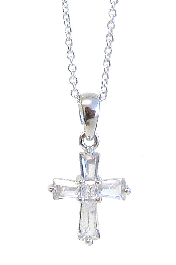 MADE IN KOREA WHITEGOLD PLATING CRYSTAL CROSS PENDANT NECKLACE