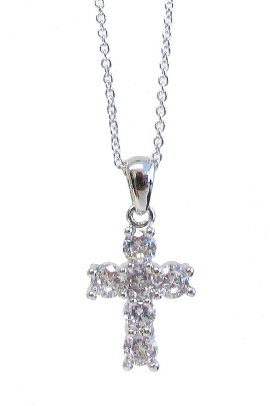 MADE IN KOREA WHITEGOLD PLATING CRYSTAL CROSS PENDANT NECKLACE