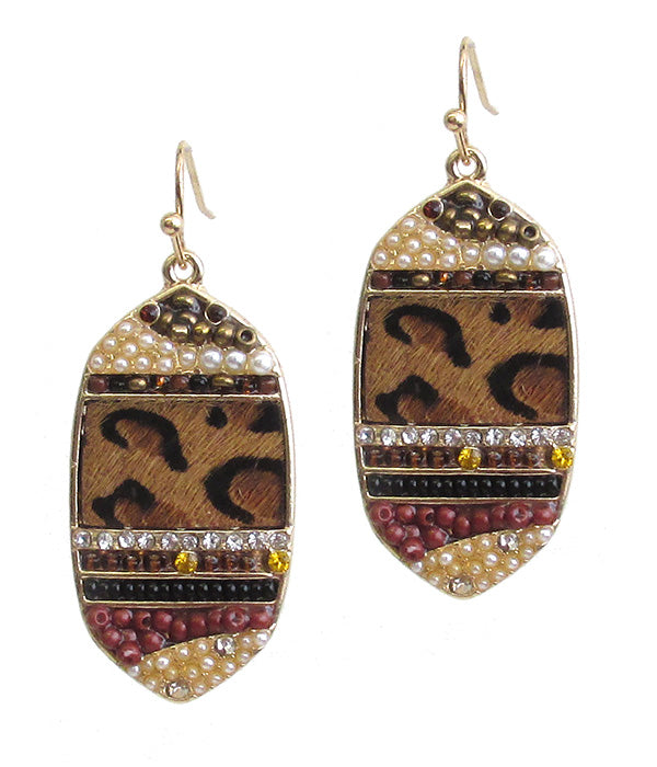 ANIMAL PRINT CRYSTAL AND PEARL MIX EARRING - GENUINE LEATHER