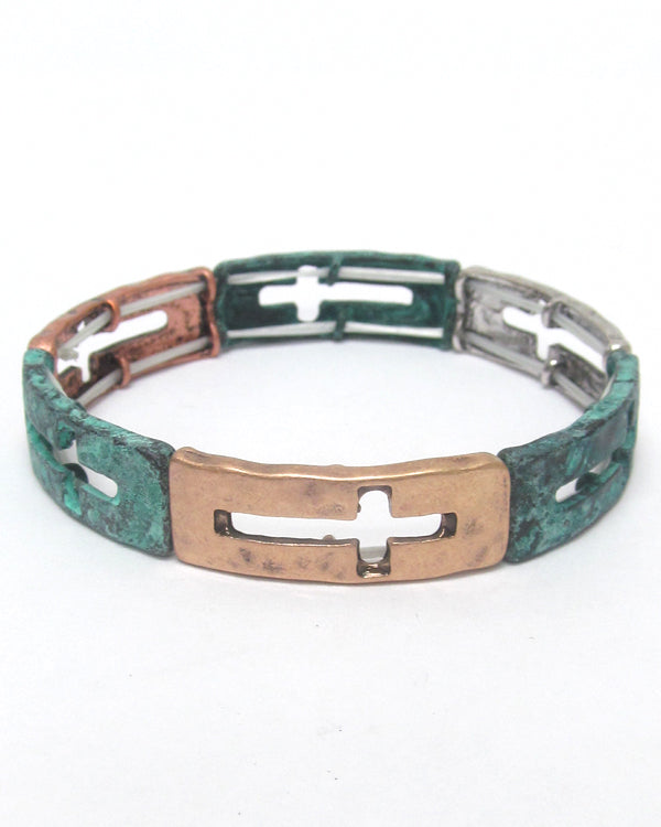 MULTI METAL CUTOUT CROSS BRACELET