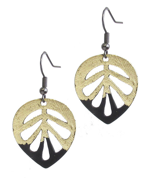 SCRATCH METAL LEAF EARRING - BRASS METAL
