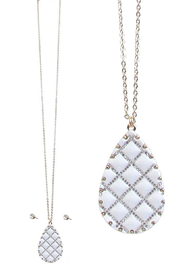 CRYSTAL TEARDROP PENDANT LONG NECKLACE SET