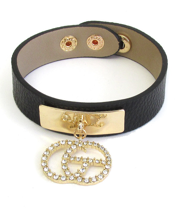 DOUBLE HOOP DANGLE LEATHERETTE BUTTON BRACELET