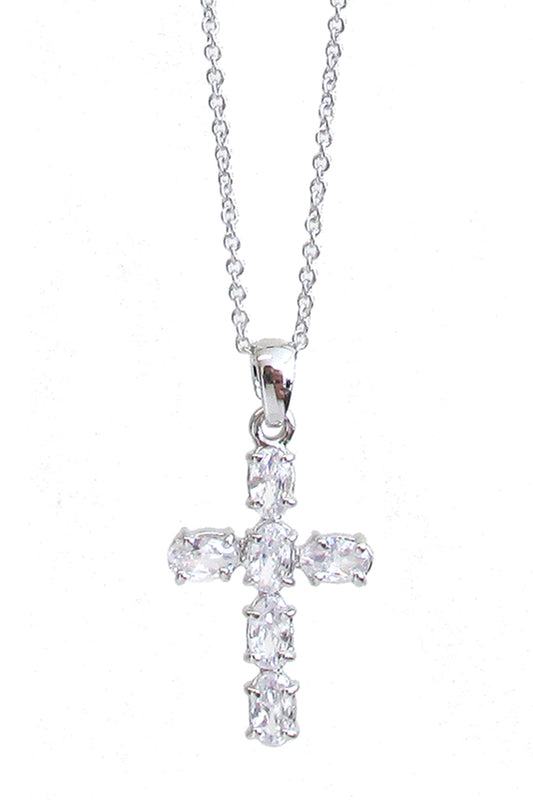 MADE IN KOREA WHITEGOLD PLATING CRYSTAL CROSS PENDANT NECKLACE