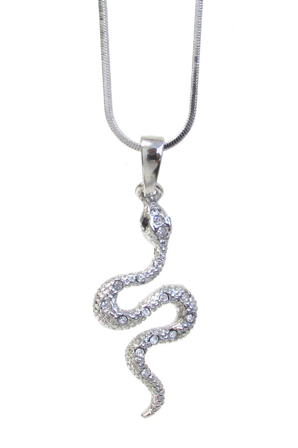 MADE IN KOREA WHITEGOLD PLATING CRYSTAL SNAKE PENDANT NECKLACE