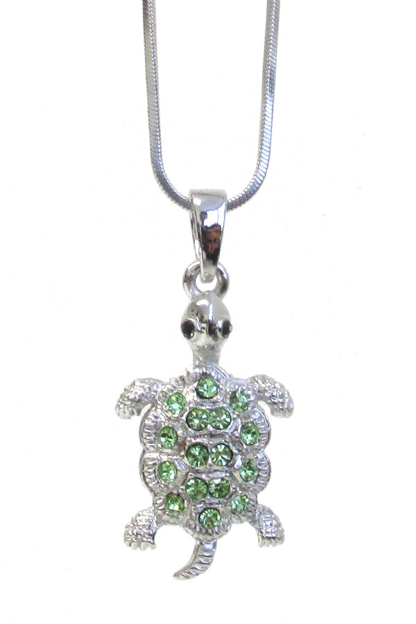 MADE IN KOREA WHITEGOLD PLATING CRYSTAL TURTLE PENDANT NECKLACE