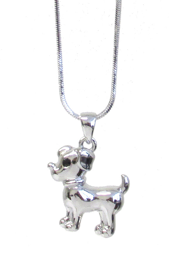 MADE IN KOREA WHITEGOLD PLATING DOG PENDANT NECKLACE