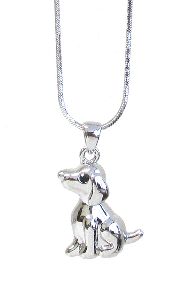 MADE IN KOREA WHITEGOLD PLATING DOG PENDANT NECKLACE