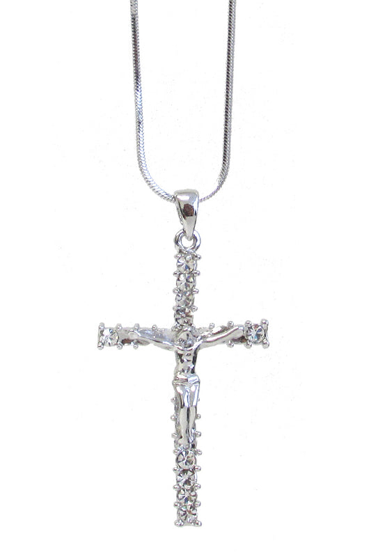 MADE IN KOREA WHITEGOLD PLATING CRYSTAL CROSS PENDANT NECKLACE