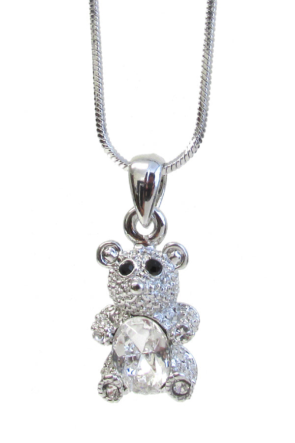 MADE IN KOREA WHITEGOLD PLATING TEDDY BEAR PENDANT NECKLACE