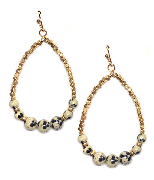 SEMI PRECIOUS STONE AND METAL SEEDBEAD TEARDROP EARRING