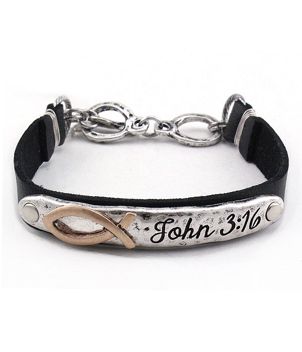 RELIGIOUS INSPIRATION LEATHERETTE TOGGLE BRACELET - JOHN 3:16