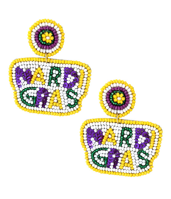 HANDMADE MULTI SEEDBEAD MARDI GRAS THEME EARRING