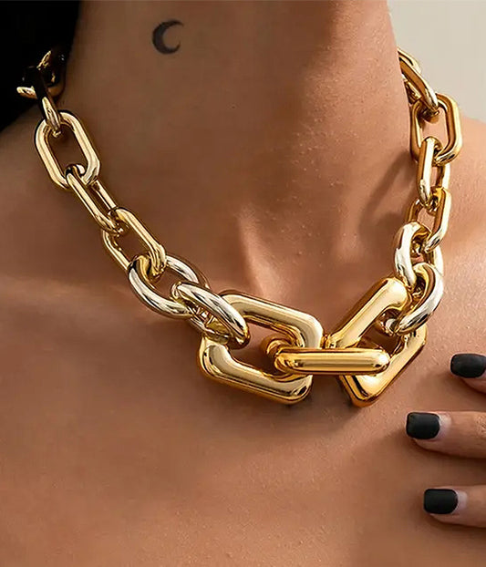 HOLLOW CHUNKY METAL CHAIN CHOKER NECKLACE