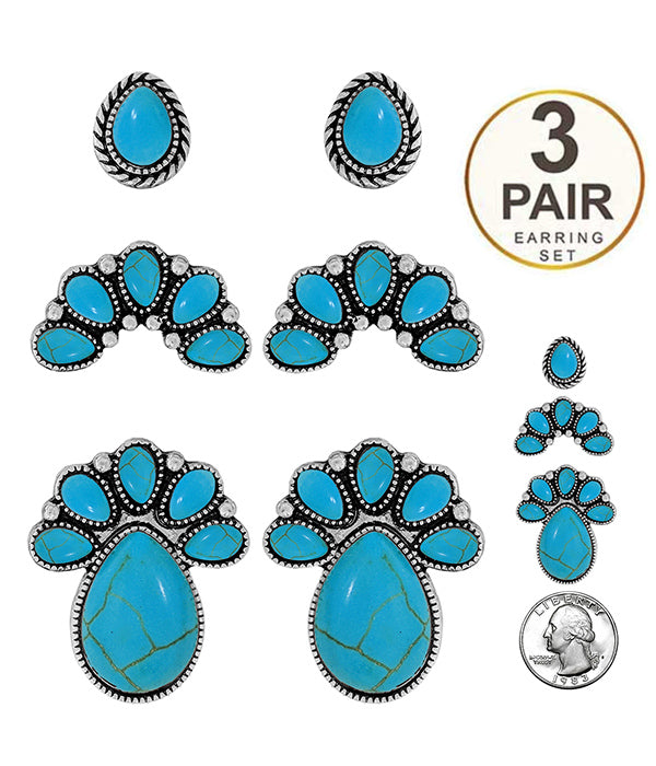 WESTERN THEME 3 PAIR EARRING SET