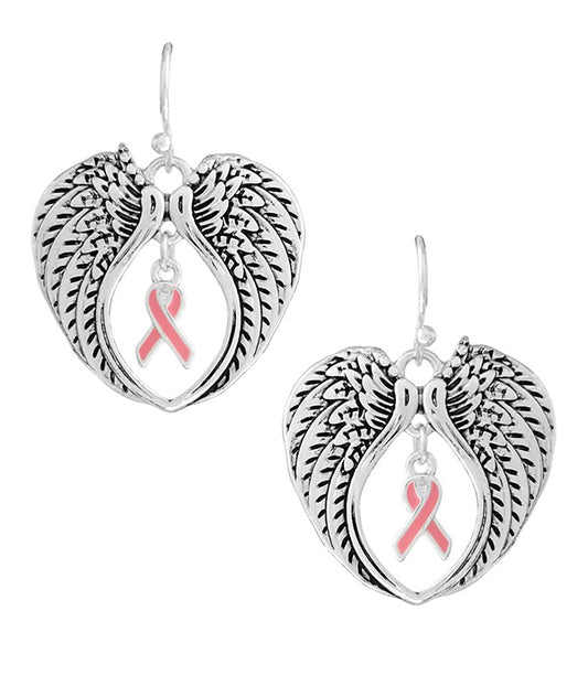 BREAST CANCER THEME ANGEL WING EARRING