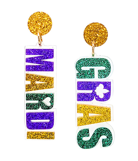 MARDI GRAS THEME GLITTERING EARRING