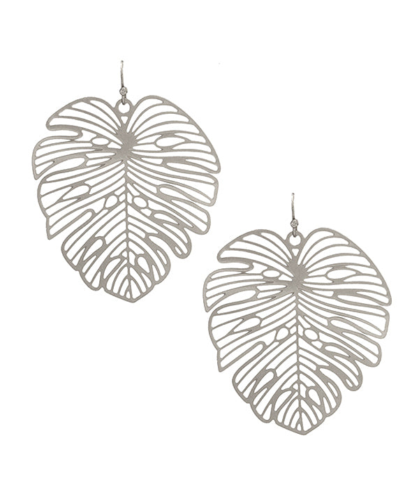 LASER CUT METAL FILIGREE FEATHER EARRING