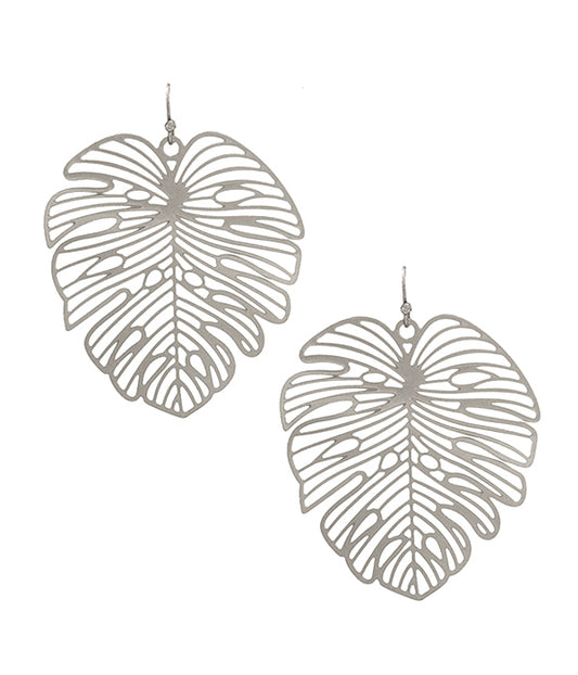 LASER CUT METAL FILIGREE FEATHER EARRING