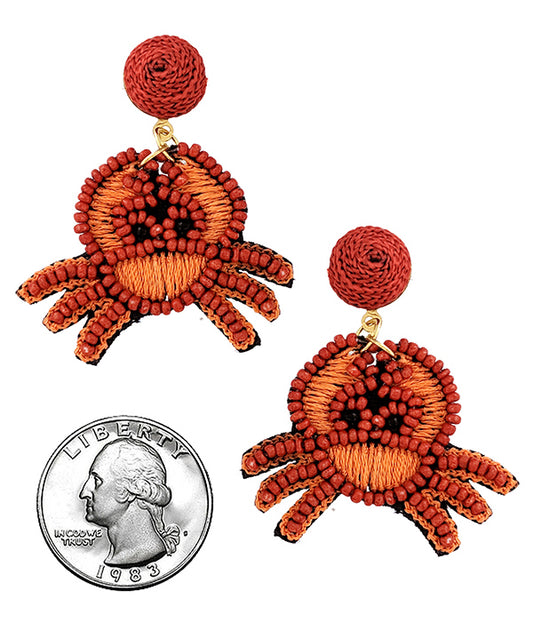 SEALIFE THEME HANDMADE MULTI SEEDBEAD EARRING - CRAB