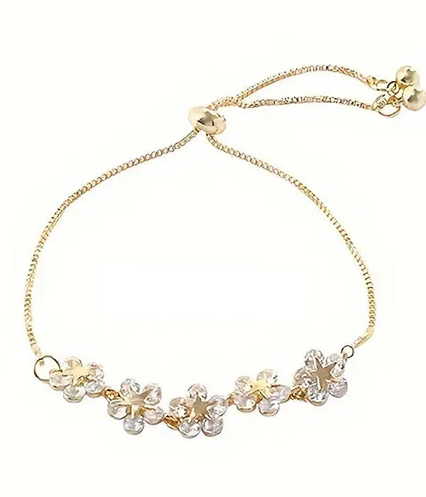 CRYSTAL FLOWER BEAD PULL TIE CHAIN BRACELET