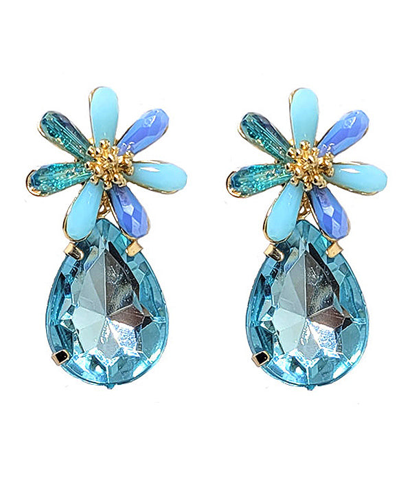 FACET STONE FLOWER AND TEARDROP EARRING