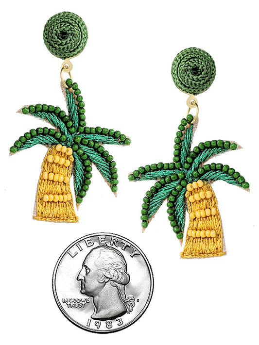 TROPICAL THEME HANDMADE MULTI SEEDBEAD EARRING - PALM TREE