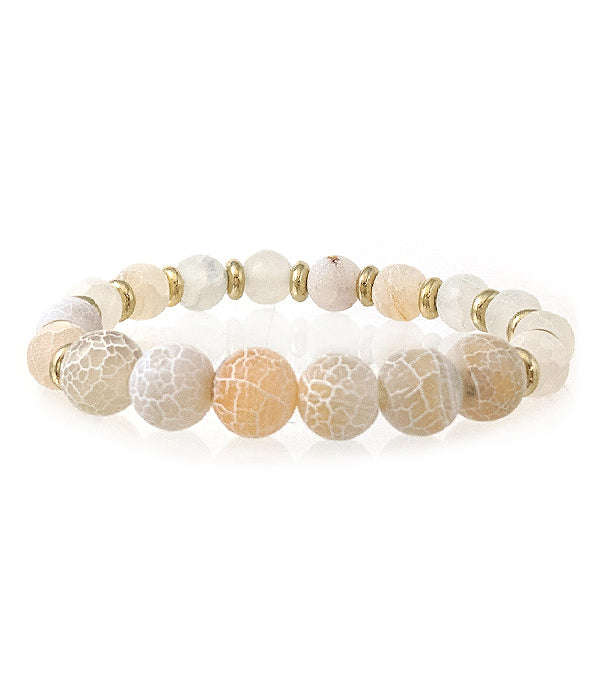 AGATE STONE MULTI BALL BEAD STRETCH BRACELET