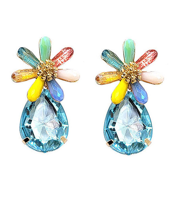 FACET STONE FLOWER AND TEARDROP EARRING