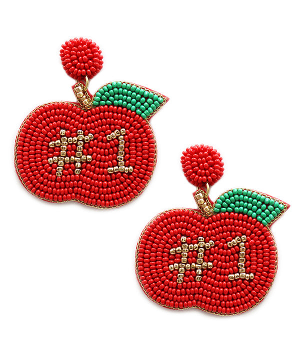 HANDMADE SCHOOL THEME MULTI SEEDBEAD EARRING - APPLE NUMBER ONE