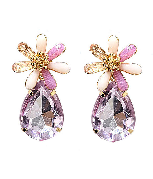 FACET STONE FLOWER AND TEARDROP EARRING