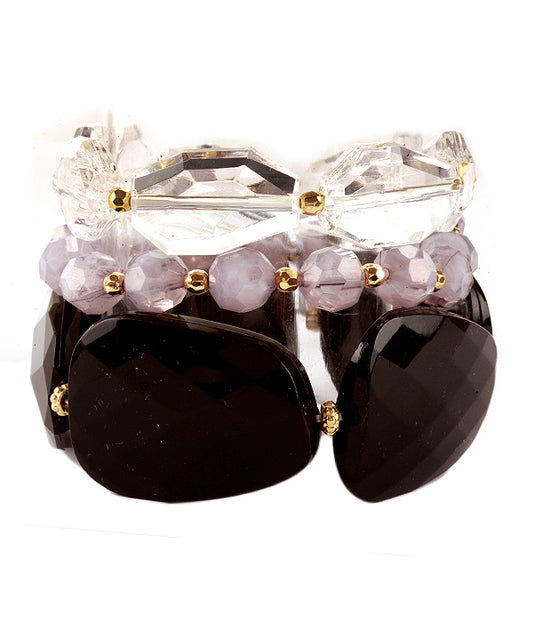 CHUNKY MULTI COLOR FACET RESIN STONE THREE STRETCH BRACELET SET