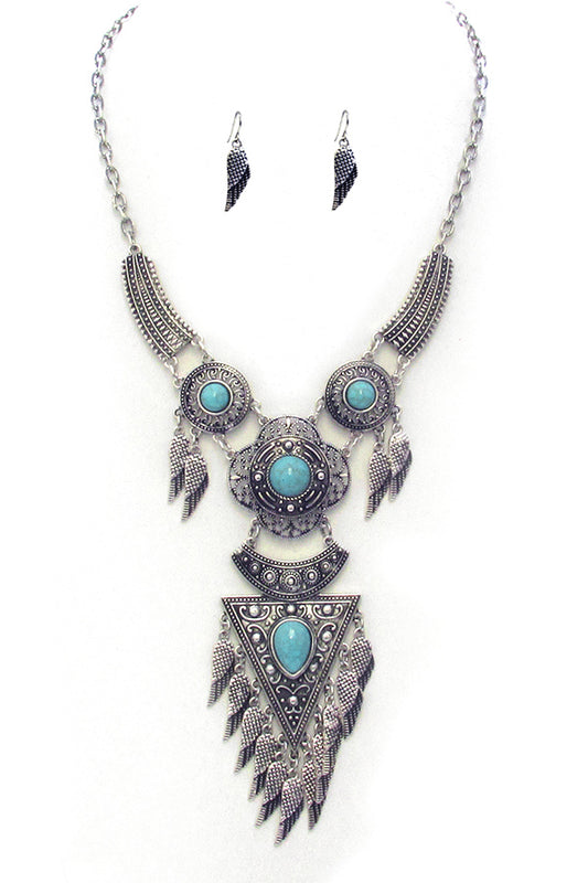 NAVAJO STYLE TURQUOISE CHUNKY NECKLACE SET