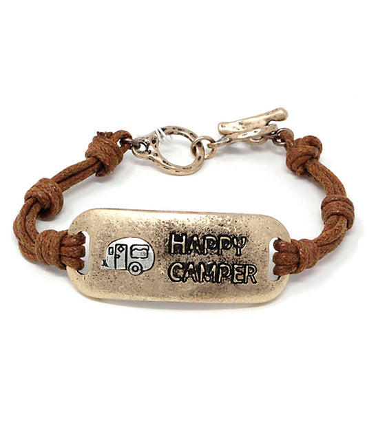 HAPPY CAMPER LEATHERETTE TOGGLE BRACELET