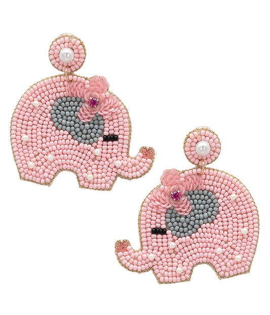 HANDMADE MULTI SEEDBEAD BABY THEME EARRING - ELEPHANT