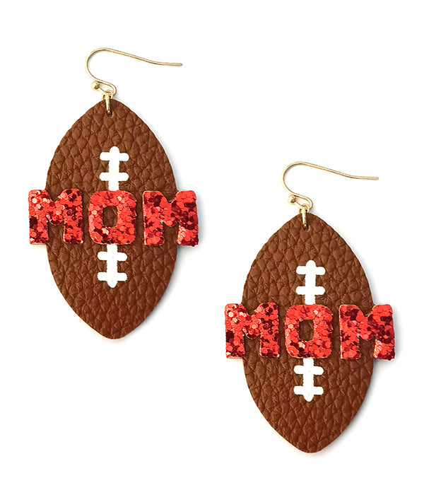 SPORT THEME LEATHERETTE EARRING - FOOTBALL MOM