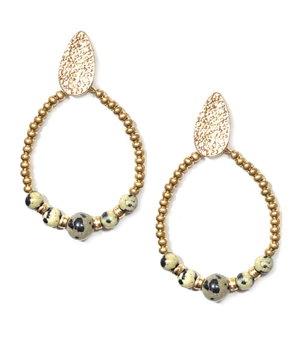 SEMI PRECIOUS STONE AND METAL SEEDBEAD TEARDROP EARRING