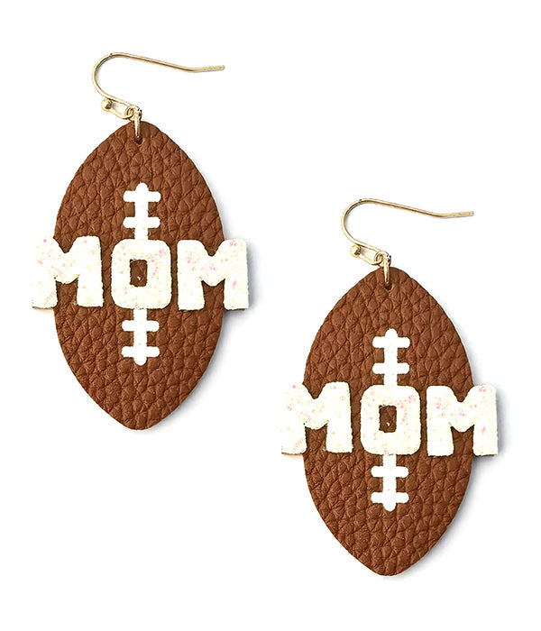 SPORT THEME LEATHERETTE EARRING - FOOTBALL MOM