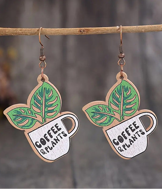 COFFEE CUP PLANT WOOD EARRING