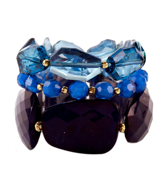 CHUNKY MULTI COLOR FACET RESIN STONE THREE STRETCH BRACELET SET