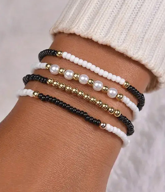 4 PIECE MULTI SEEDBEAD STRETCH BRACELET SET