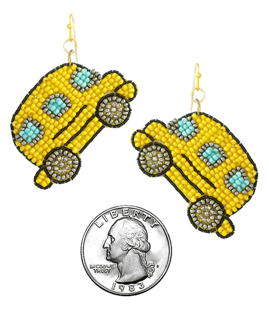 SCHOOL THEME MULTI SEEDBEAD EARRING - SCHOOL BUS