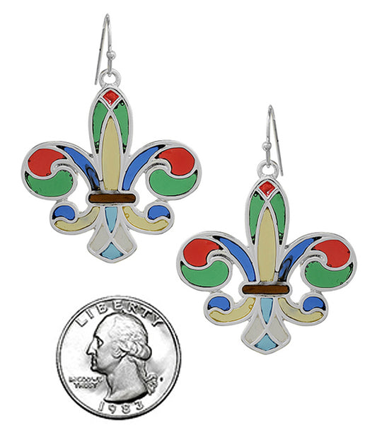 STAINED GLASS WINDOW INSPIRED MOSAIC EARRING - FLEUR DE LIS