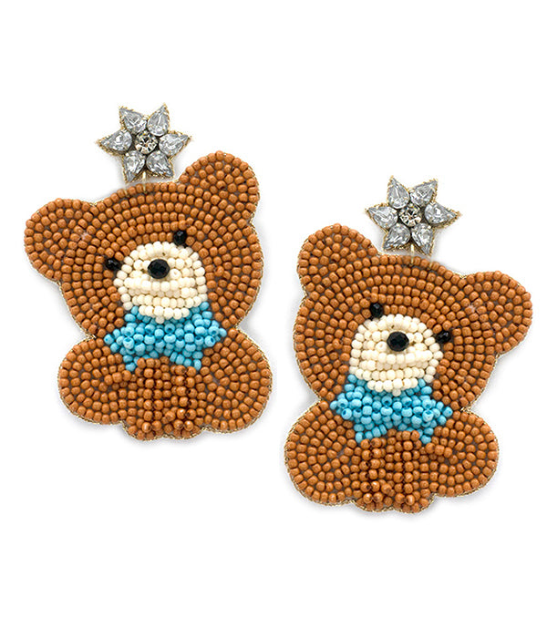 HANDMADE MULTI SEEDBEAD BABY THEME EARRING - TEDDY BEAR