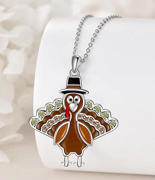 THANKSGIVING THEME TURKEY PENDANT NECKLACE