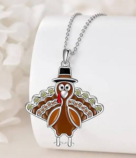 THANKSGIVING THEME TURKEY PENDANT NECKLACE